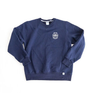 SMS Athletics Crew Neck Sweater Navy Blue White Lettering Size Medium Men Unisex